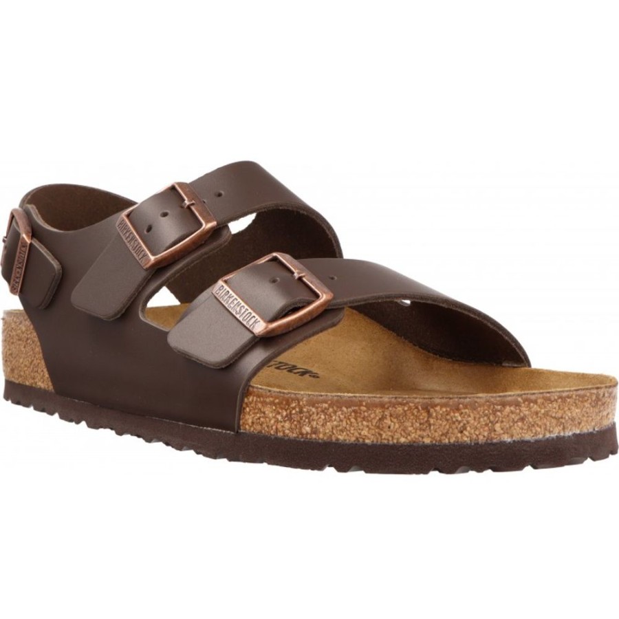 Homme Birkenstock | Birkenstock - Milano Natural Leather Marron Fonce